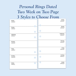 DATED Printed Personal Size Two Weeks On Two Page Ring Planner Inserts