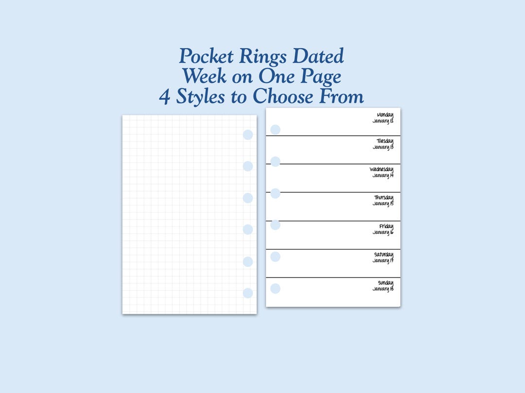 DATED Printed Pocket Size Week on One Page Ring Planner Inserts - Etsy