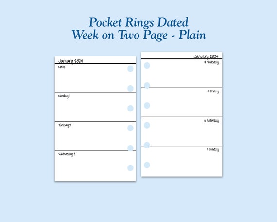 Pocket Size Week On Two Pages  Printed Pocket Planner Refills
