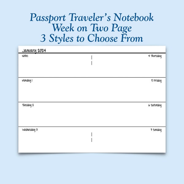 Impression de la semaine au format passeport sur un hors-texte du voyageur de deux pages - Daté ou non daté au choix
