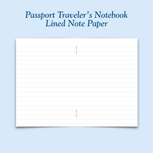 May include: White lined notebook paper with the text "Passport Traveler's Notebook Lined Note Paper" at the top.