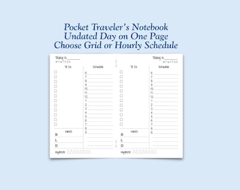 Printed UNDATED Pocket Size Day on One Page Traveler's Notebook Insert - 31 day booklet
