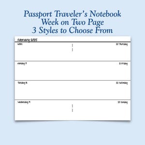 Printed Passport Size Week on Two Page Traveler&#39;s Notebook Insert - Choose Dated or Undated