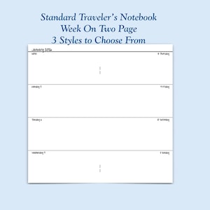 Printed Standard Size Week on Two Page Traveler's Notebook Insert - Choose Dated or Undated