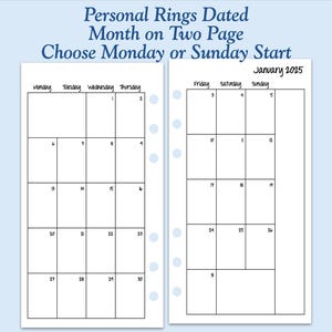 DATED Printed Personal Size Month On Two Page Ring Planner Inserts