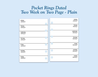 6 Month Supply UNDATED Printed Pocket Size Grid Two Weeks on Two Page Ring Planner Inserts