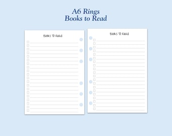 Printed TRUE A6 Size Books To Read Ring Planner Inserts  ***Please read item description before purchase