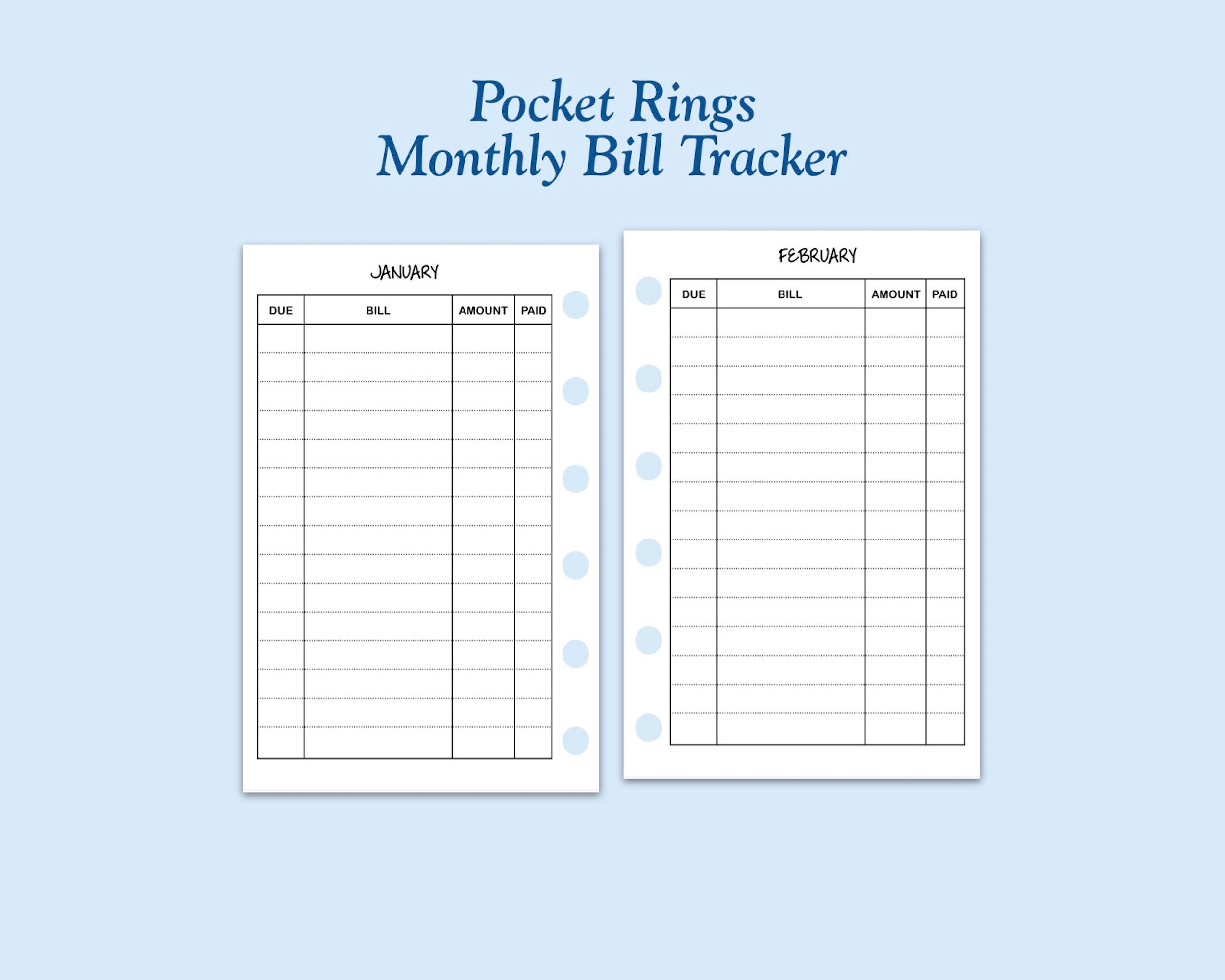 Printed Pocket Size Bill Tracker Ring Planner Insert - Etsy
