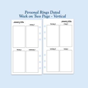 DATED Printed Personal Size Vertical Week On Two Page Ring Planner Inserts