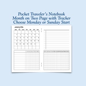 Printed Pocket Size Monthly Tracker MO2P with Habit Tracker Traveler's Notebook Inserts - Choose Dated or Undated