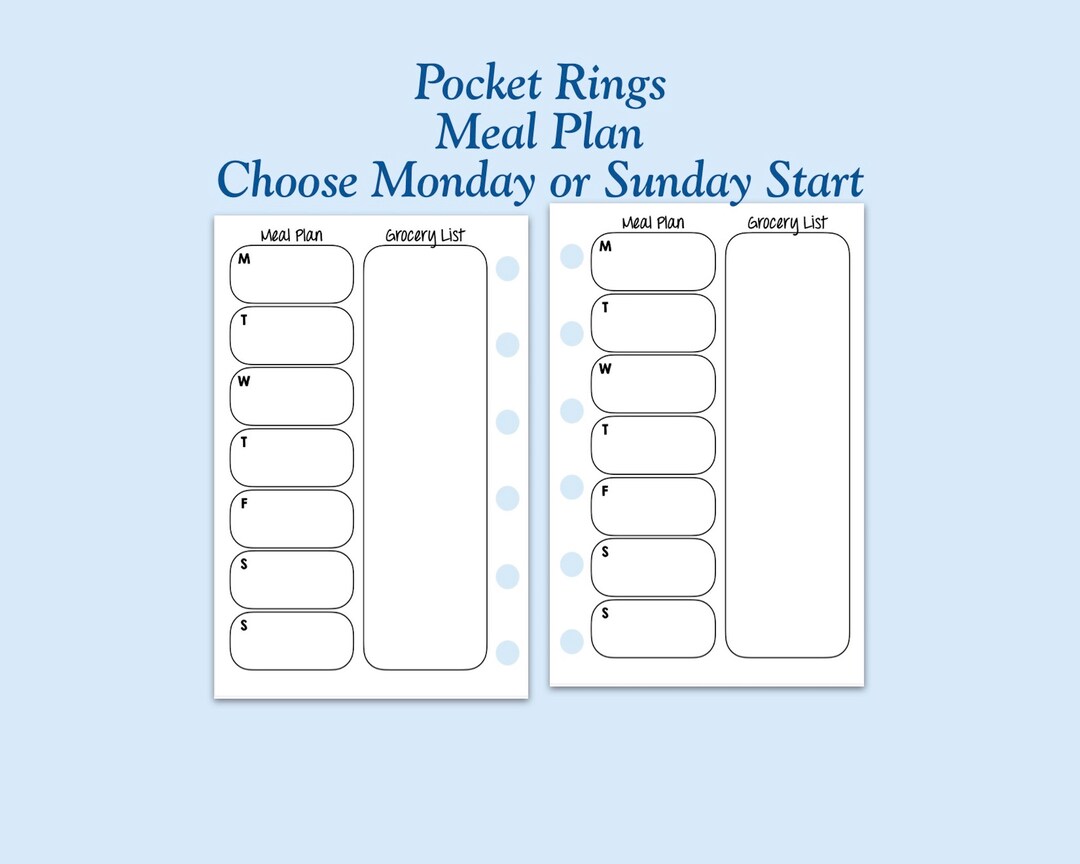 Printed Pocket Size Meal Plan Ring Planner Inserts - Etsy