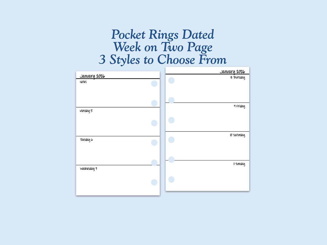 DATED Printed Pocket Size Week on Two Page Ring Planner Inserts - Etsy