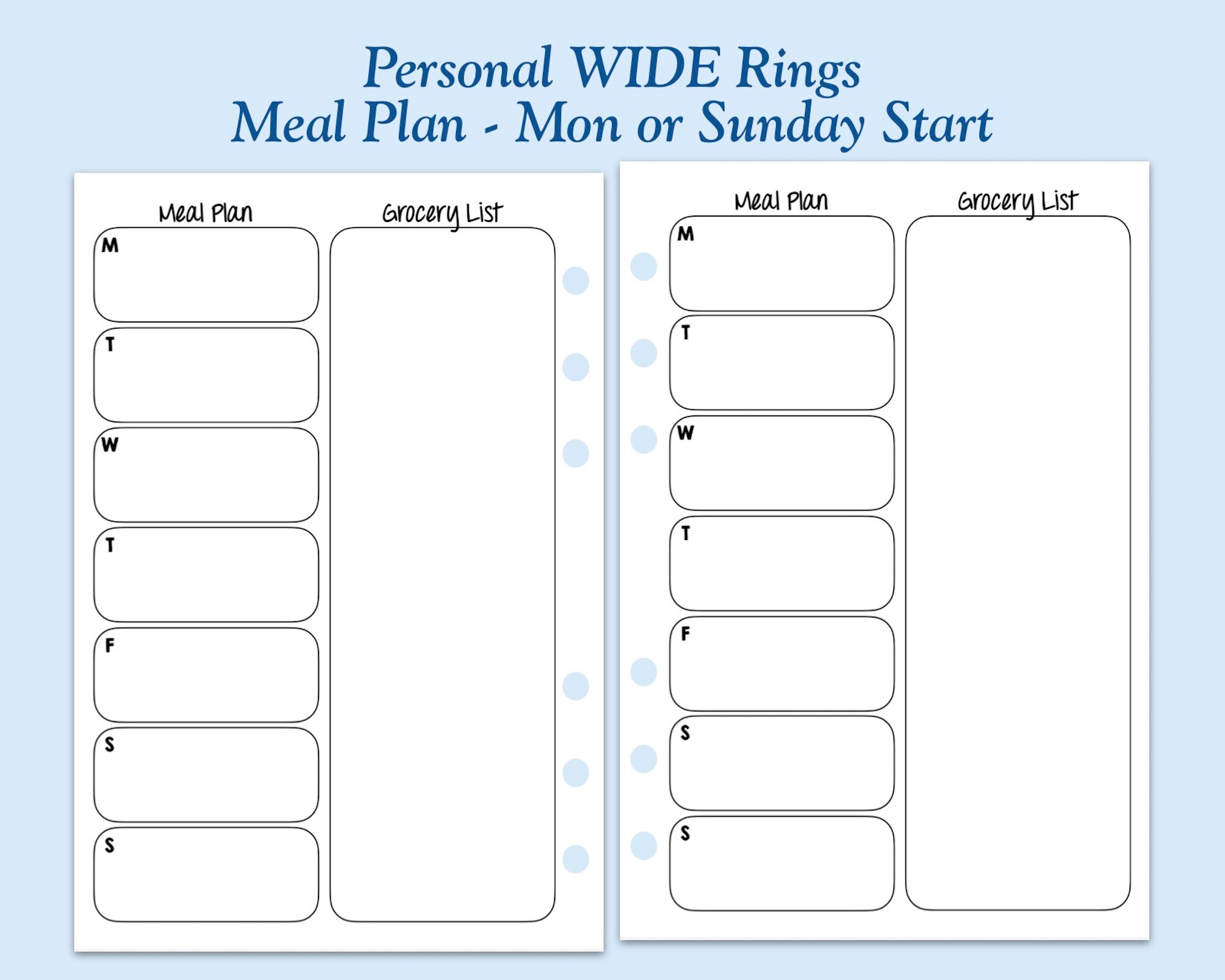 Printed Personal WIDE Size Meal Plan Ring Planner Insert - Etsy