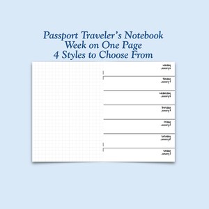 Printed Passport Size Week on One Page Traveler&#39;s Notebook Insert - Choose Dated or Undated