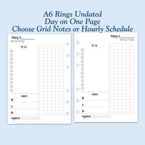UNDATED Printed TRUE A6 Size Day On One Page Ring Planner Inserts - Grid or Hourly - 31 Day Supply ***Read item description before purchase