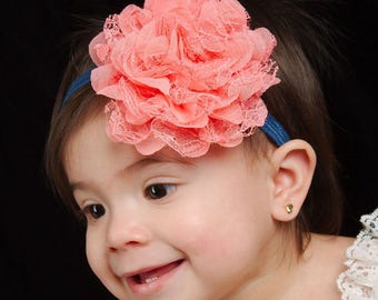 Infant Headband Coral Coral and Navy Headband Coral Headband Baby Headband Newborn Headband Navy Headband Navy and Aqua Headband