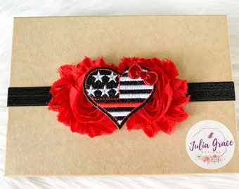 Baby Headband Thin Red Line Headband Firefighter Baby Girl Back the Red Headband Infant Headband Firefighter Headband Newborn Headband