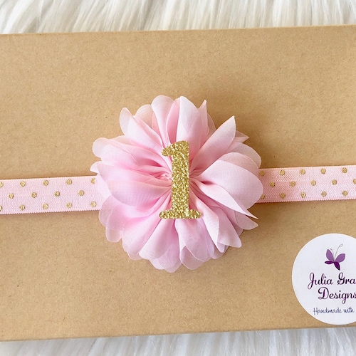 Light Pink and Gold First Birthday Headband Baby Headband Etsy