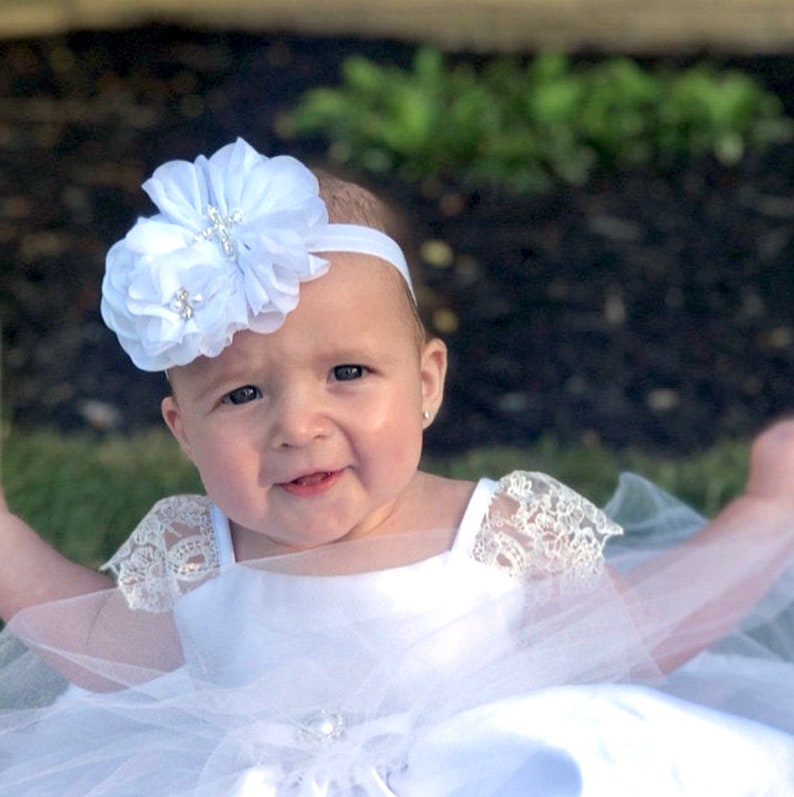 Offwhite Baptism Headband or Hair Clip Ivory Christening Etsy