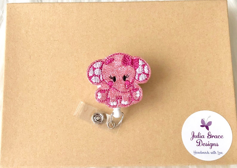 RN Badge Reel Badge Reel Nurse Badge Reel Badge Holder Pink Elephant Badge Reel Badge ID Holder Glitter Badge Reel Retractable Badge