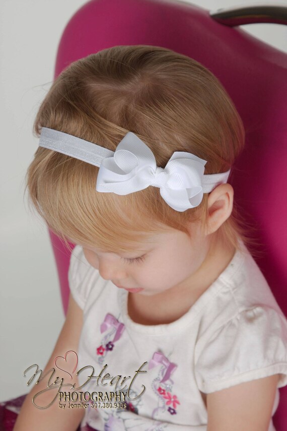 white bow headband baby