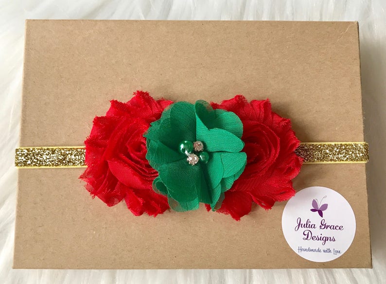 Newborn Headband Infant Headband Christmas Headband Baby Hair Bow Holiday Headband Headband Baby Headband Red Green /& Gold Headband