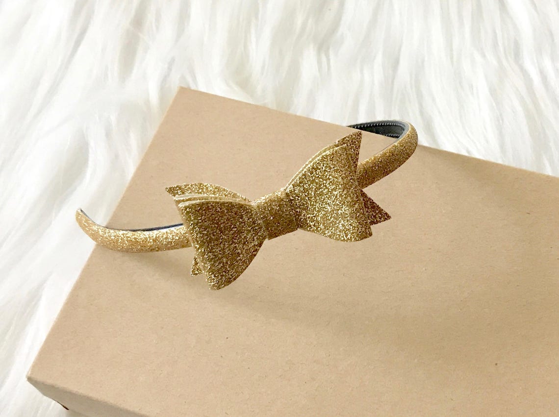 Gold Hard Headband Gold Headband Gold Glitter Bow Headband Etsy