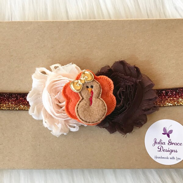 Thanksgiving Headband, Turkey Headband, Baby Headband, Infant Headband, Newborn Headband, Toddler Headband, Girls Headband, Premie Headband