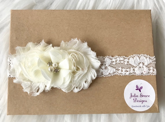 ivory christening headband