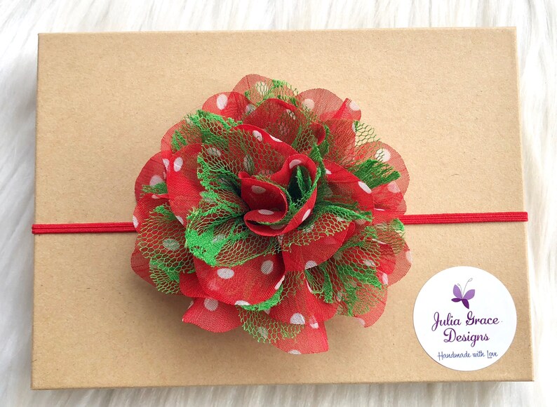 Baby Headband Infant Headband Christmas Hairbow 3.5 Flower Christmas Headband Baby Girl Headband Baby Bow Red and Green Headband