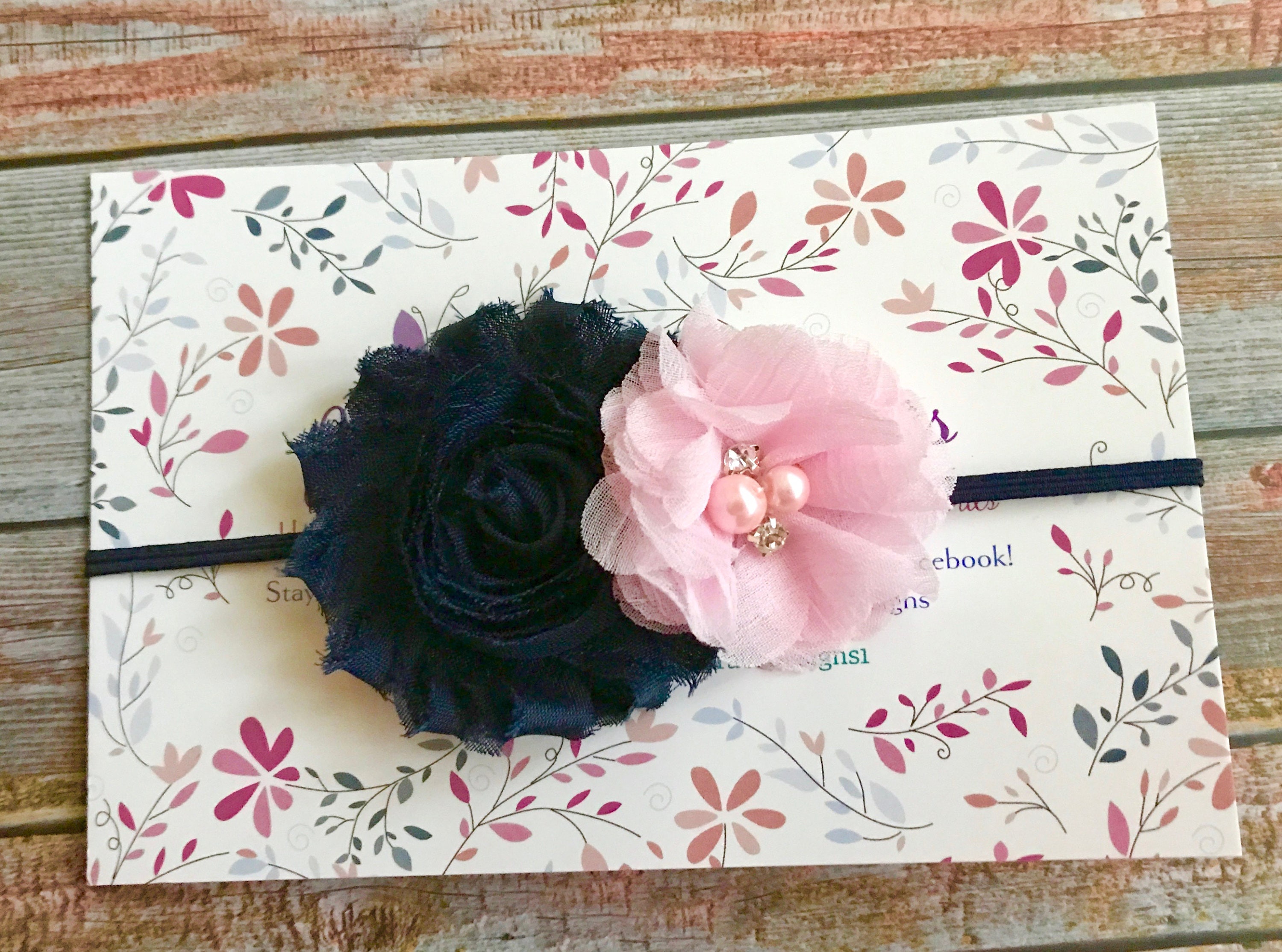 Navy Blue & Pink Headband/Navy Blue Headband/Baby Etsy