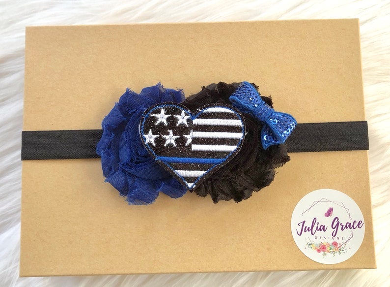 Infant Headband Back the Blue Headband Thin Blue Line Headband Cop Bow Police Headband Baby Headband Police Baby Girl Newborn Headband