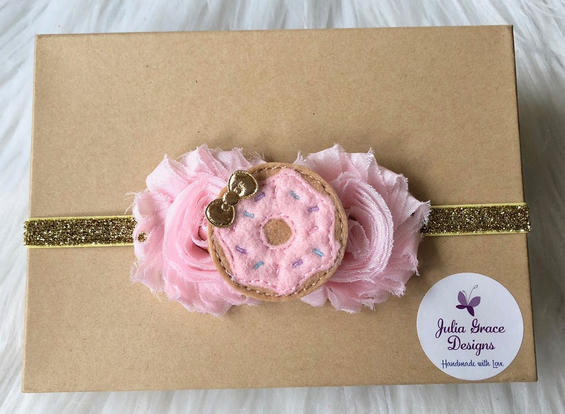 Baby Headband Pink /& Gold Donut Headband Donut Hair Bow Baby Girl Headband Donut Baby Headband Infant Headband Newborn Headband Baby
