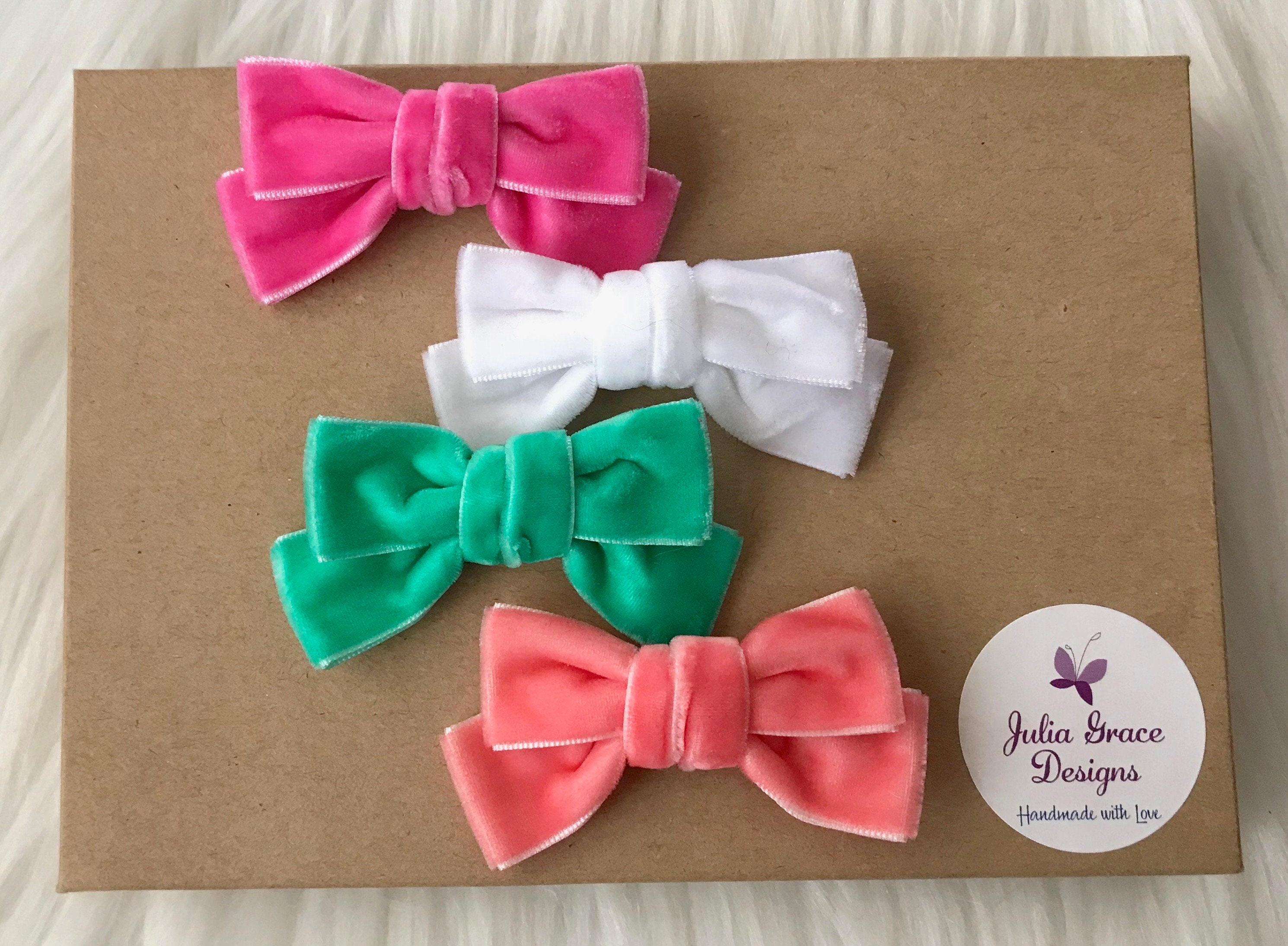 Set of 4 Velvet Bow Hair Clips Hair Bow Clips Infant Hair Etsy
