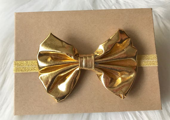 gold baby headband bow