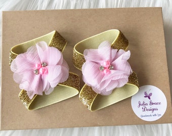 Pink & Gold Barefoot Sandals, Baby Barefoot Sandal, Barefoot Sandal, Newborn Sandal, Newborn Shoe, Baby Girl Sandal, Baby Shoe, Baby Sandal