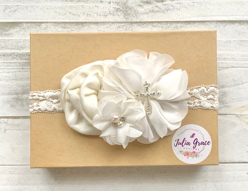 Offwhite Baptism Headband or Hair Clip Ivory Christening Etsy