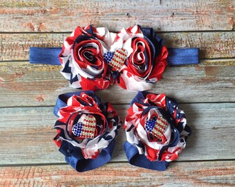 4th of July Headband & Barefoot Sandal, Baby Barefoot Sandal, Newborn Shoe, Baby Shoe, Baby Sandal, Newborn Sandal, Baby Girl, Patriotic