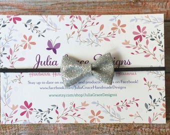 MINI Silver Bow Headband, Glitter Bow Headband, Baby Headband, Baby Girl Headband, MINI Baby Headband, Newborn Headband, Infant Headband