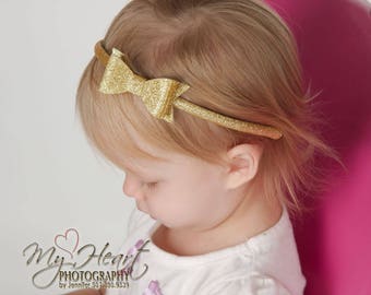 Gold Hard Headband, Gold Headband, Gold Glitter Bow Headband, Plastic Headband, Gold Bow, Girl Headband, Toddler Headband, Big Girl Headband