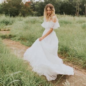 Beautiful Wedding Dress/ Bohemian bride/ Off-shoulder/ Lace/ Unique/ Romantic/ Hand-restored image 4