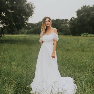 Beautiful Wedding Dress/ Bohemian bride/ Off-shoulder/ Lace/ Unique/ Romantic/ Hand-restored image 2