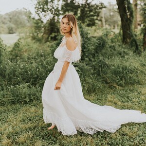 Beautiful Wedding Dress/ Bohemian bride/ Off-shoulder/ Lace/ Unique/ Romantic/ Hand-restored image 8