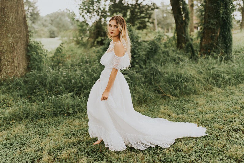 Beautiful Wedding Dress/ Bohemian bride/ Off-shoulder/ Lace/ Unique/ Romantic/ Hand-restored image 8