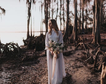 Beautiful Wedding Dress/ Bohemian bride/ Lace/ Unique/ Romantic/ Hand-restored/ High Neckline/ Sheer back