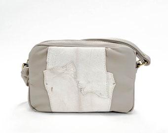 Leather Crossbody Bag for Women | Grey & White Leather | Zippered Crossbody Purse | Cow Leather and lizard skin | Handmade in the USA