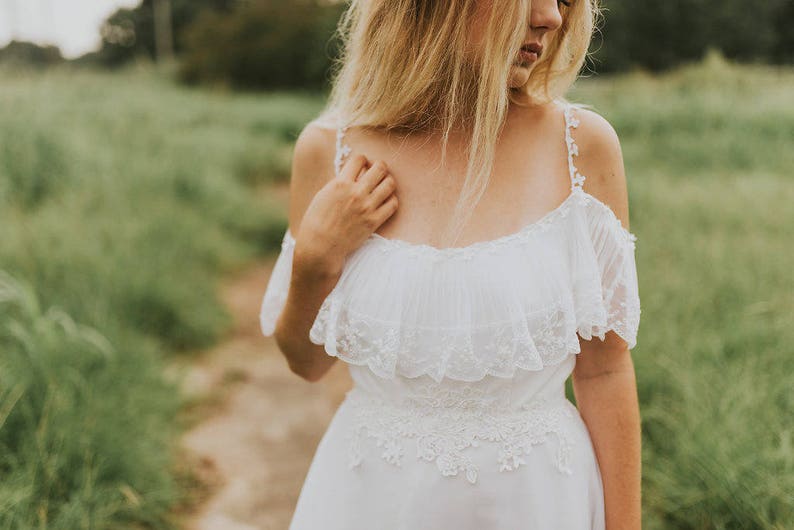 Beautiful Wedding Dress/ Bohemian bride/ Off-shoulder/ Lace/ Unique/ Romantic/ Hand-restored image 6