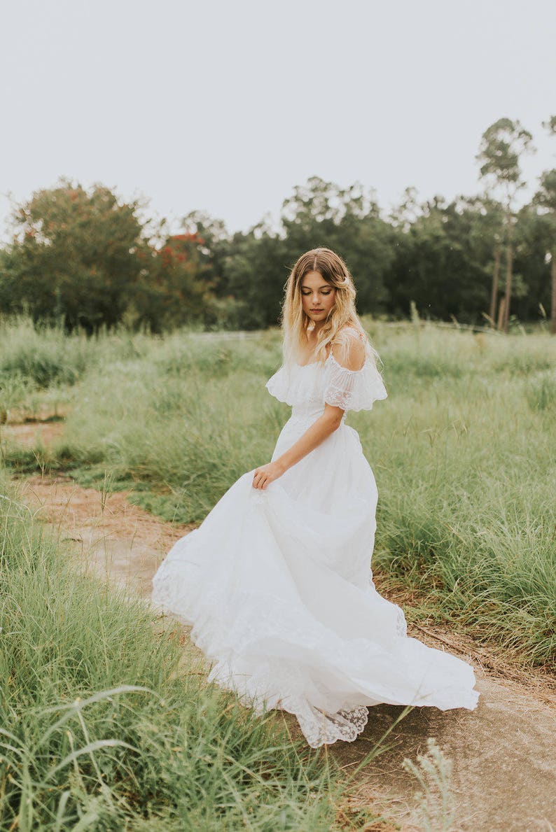 Beautiful Wedding Dress/ Bohemian bride/ Off-shoulder/ Lace/ Unique/ Romantic/ Hand-restored image 4