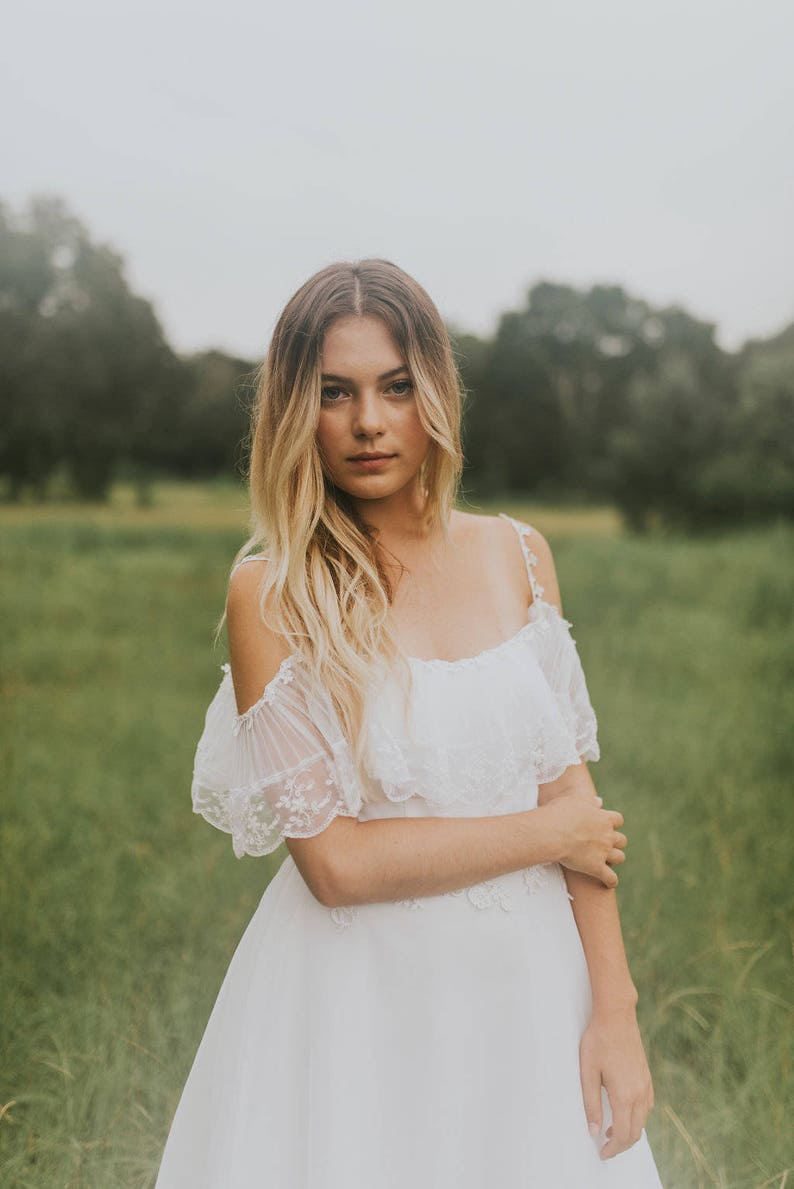 Beautiful Wedding Dress/ Bohemian bride/ Off-shoulder/ Lace/ Unique/ Romantic/ Hand-restored image 3