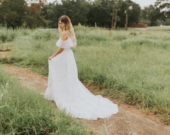 Beautiful Wedding Dress/ Bohemian bride/ Off-shoulder/ Lace/ Unique/ Romantic/ Hand-restored